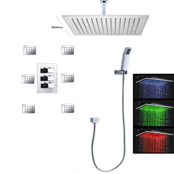 Cascada Tuscany 16” Shower System: LED Rainfall, Massage Jets, Thermostatic Control - View 10
