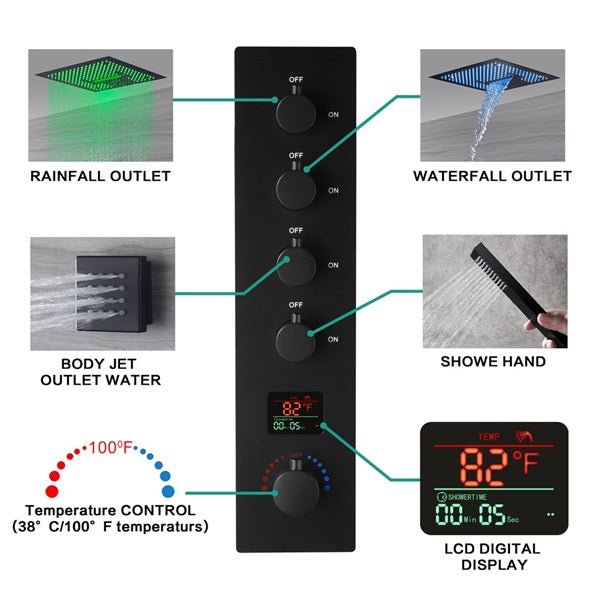 16" Turin Digital Rainfall LED music Shower System by Cascada Showers - Detail View 2