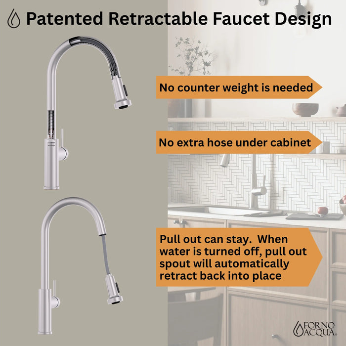 Forno Acqua 33-Inch Drop-In/Undermount 3-Level Workstation with Retractable Faucet & Glass Rinser (D-ZP30)