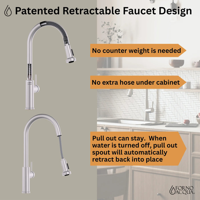 Forno Acqua 33-Inch Drop-In/Undermount 50/50 Double Bowl Stainless Steel Sink with Faucet & Waterfall (G-ZN30)