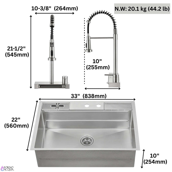 Forno Acqua 33-Inch Drop-In/Undermount 3-Level MultiSINK Workstation Sink with Waterfall... Kitchen Appliance - View 13