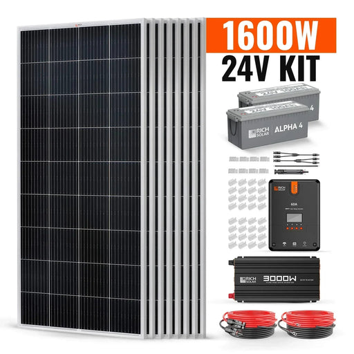 Green Vista Living Rich Solar - 1600 Watt 24V Complete Solar Kit - Side View