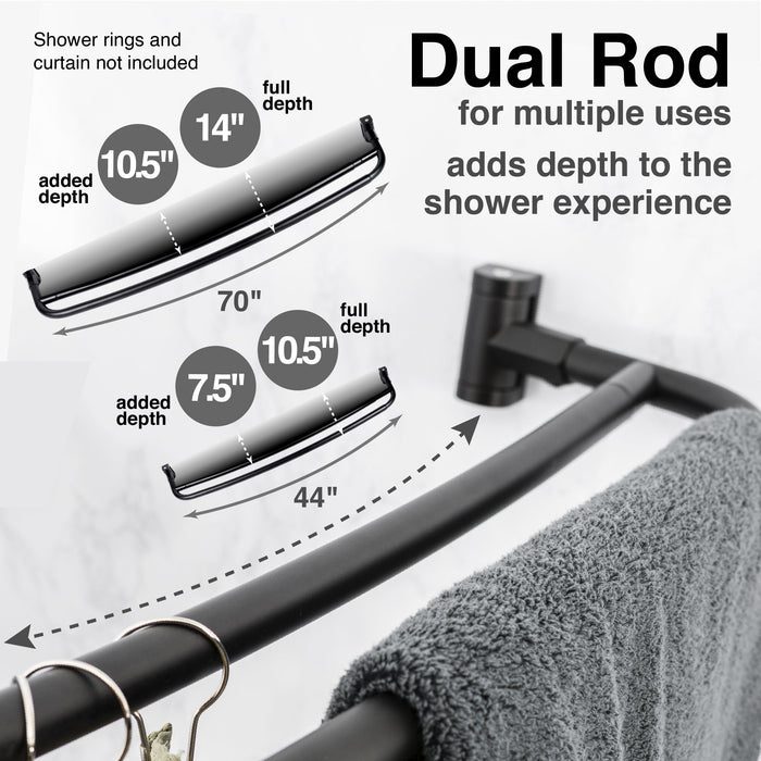 Utility-Sink.com 44 in. to 70 in. Double Curved Shower Rod (Matte Black Finish) - Product Image 6