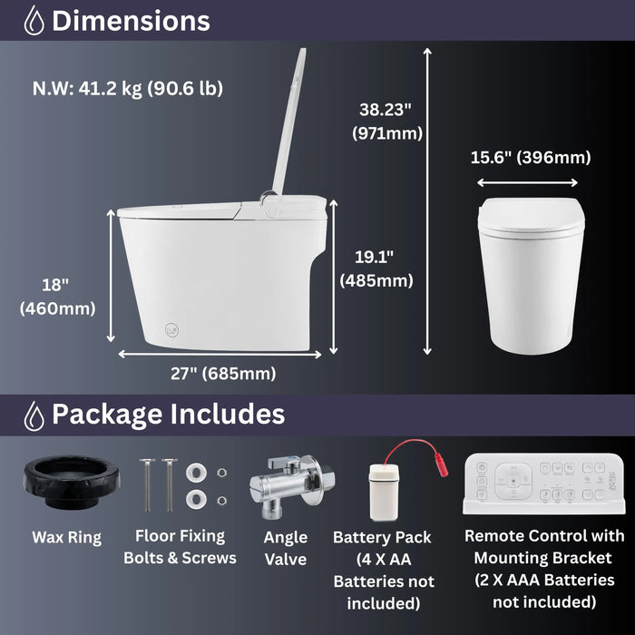 Forno Acqua Luxurious Super Smart Toilet, Includes Bidet, Heated Seat, Auto Flush, Auto Lid, Powerful Flush, Ideal for Master Bathrooms (CSTE01)