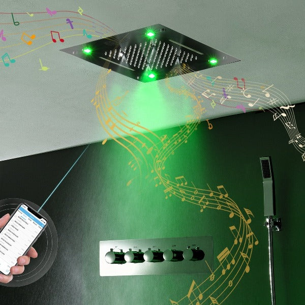 Cascada Showers 16"x16" Luxurious Classic Design recessed LED shower system built in Bluetooth speaker - Product Image 19