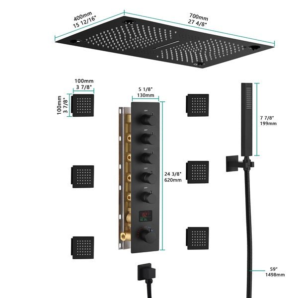 16"x28" Matera Digital Rainfall Bluetooth LED Shower System By Cascada Showers - Product Image 5