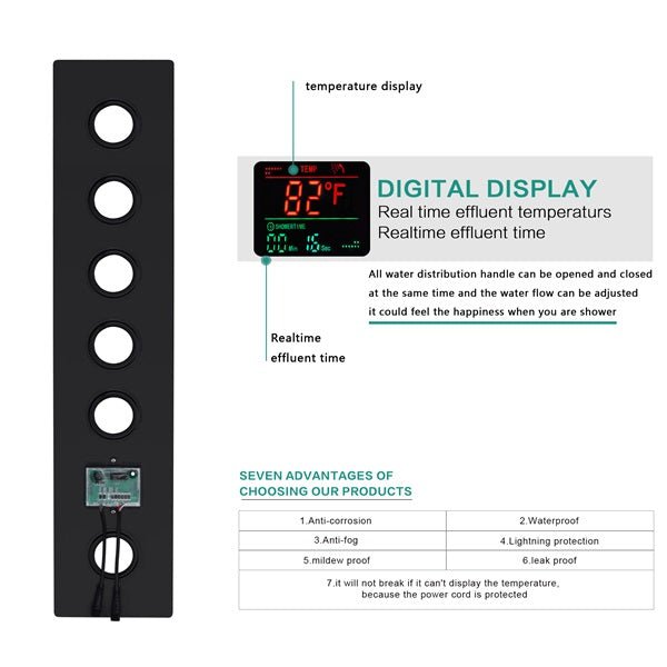 16"x28" Matera Digital Rainfall Bluetooth LED Shower System By Cascada Showers - Product Image 11