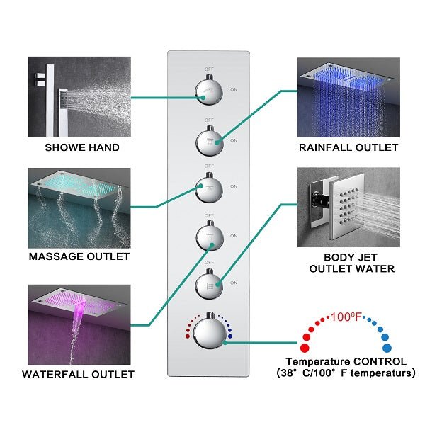 Cascada Showers 16”x28” Laguna Music LED shower system - Product Image 6