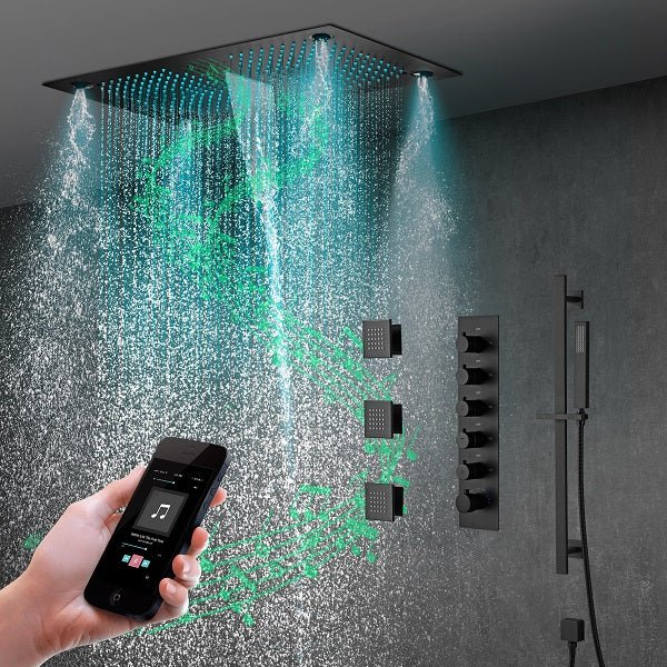Cascada Showers 16”x28” Cascada Laguna Music LED shower system with built-in Bluetooth Speakers - Main Product Image