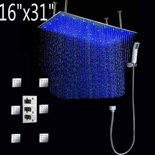 Cascada Tuscany 16"x31" Shower System: LED Rainfall, Massage Jets, Thermostatic