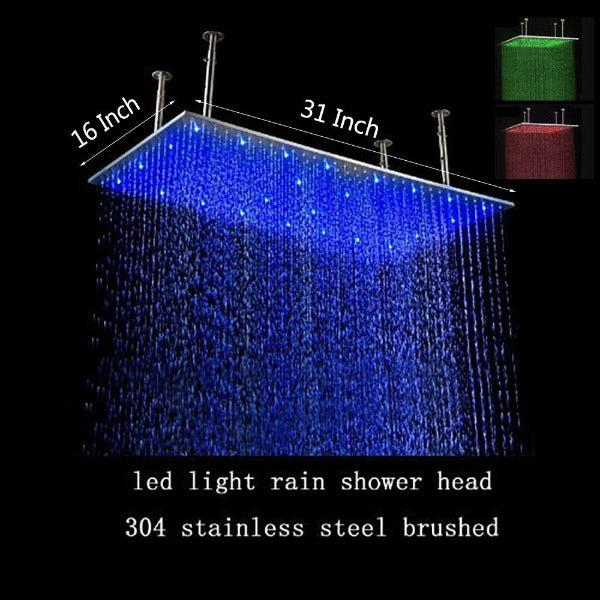 Cascada Tuscany 16"x31" Shower System: LED Rainfall, Massage Jets, Thermostatic - Detail View