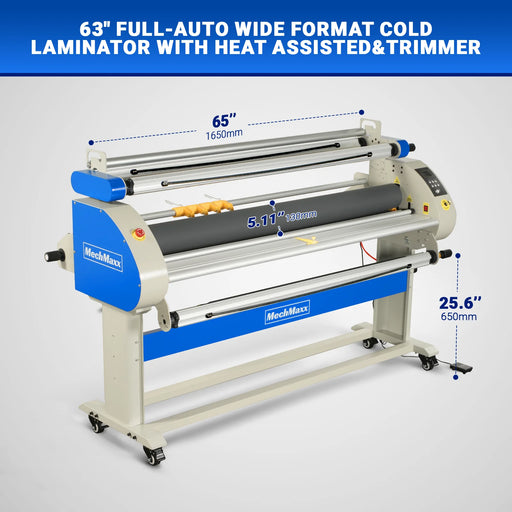 67" Wide Format Full Auto Cold & Heat Assisted Pneumatic Laminator Machine with 4 Trimmers, Max Speed 52.5 ft/min, 63" Max Laminating Width, 1.1" Max Thickness, Infrared Heating, Digital Control (Requires Air Compressor, Not Included)-1700-A3