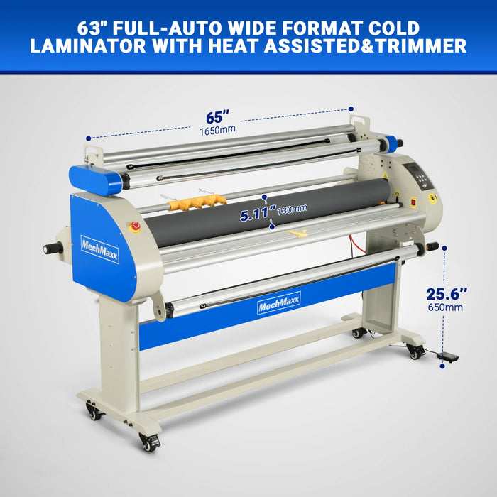 67" Wide Format Full Auto Cold & Heat Assisted Pneumatic Laminator Machine with 4 Trimmers, Max Speed 52.5 ft/min, 63" Max Laminating Width, 1.1" Max Thickness, Infrared Heating, Digital Control (Requires Air Compressor, Not Included)-1700-A3