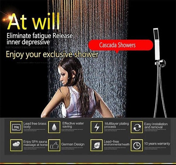 Cascada Showers 17"x28" Luxurious recessed waterfall & rainfall LED shower system – 6 mode - Product Image 6