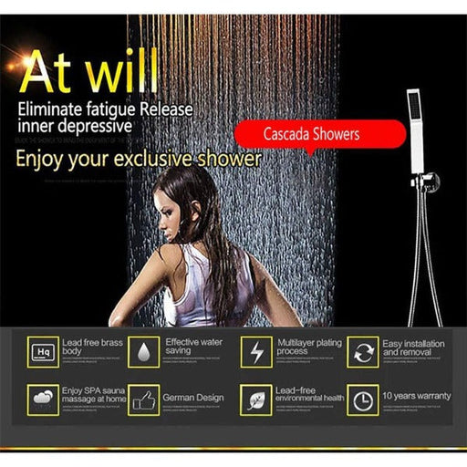Cascada Showers 17"x28" Luxurious recessed waterfall & rainfall LED shower system – 7 knob - Alternate View