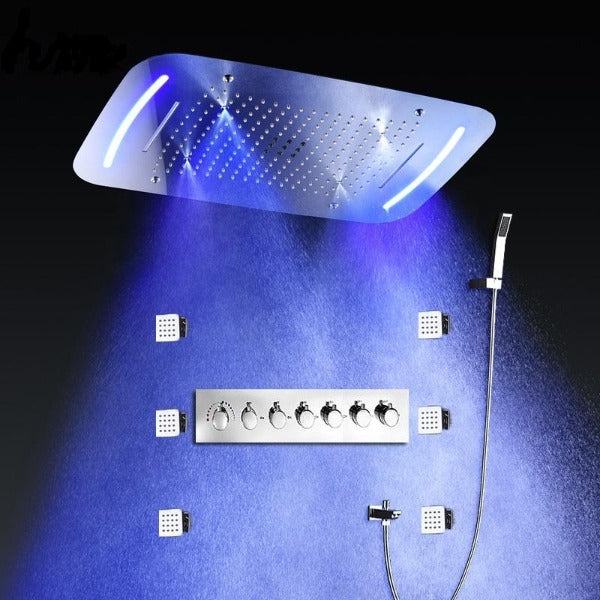 Cascada Showers 17"x28" Luxurious recessed waterfall & rainfall LED shower system – 7 knob - Main Product Image