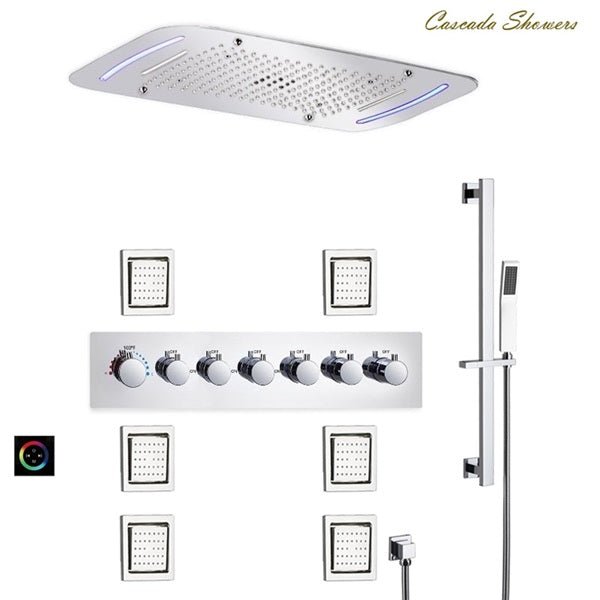 Cascada Showers 17"x28" Luxurious recessed waterfall & rainfall LED shower system and Sliding Bar - Product Image 9