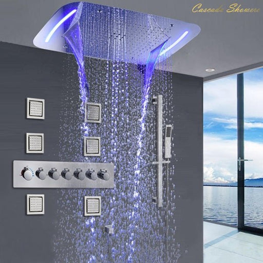 Cascada Showers 17"x28" Luxurious recessed waterfall & rainfall LED shower system and Sliding Bar - Main Product Image
