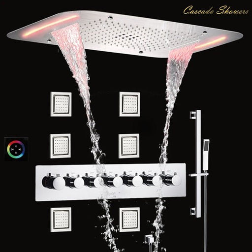 Cascada Showers 17"x28" Luxurious recessed waterfall & rainfall LED shower system and Sliding Bar - Alternate View