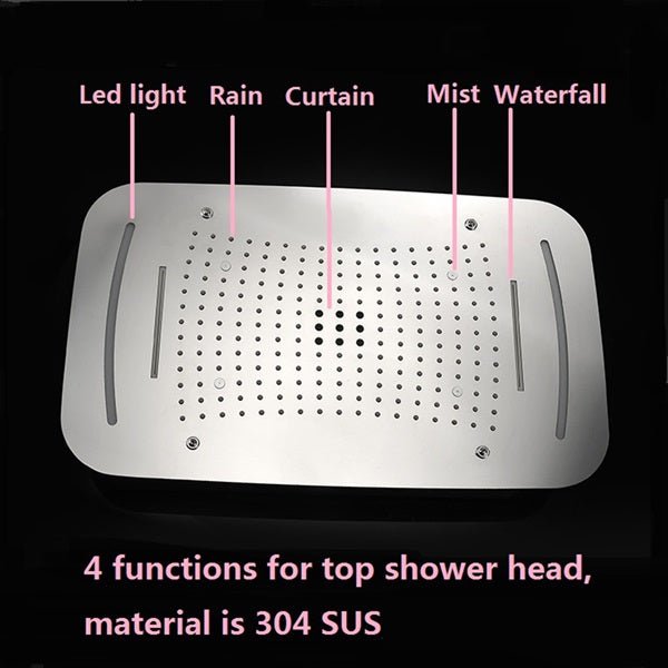 Cascada Showers 17"x28" Luxurious recessed waterfall & rainfall LED shower system and Sliding Bar - Detail View 2