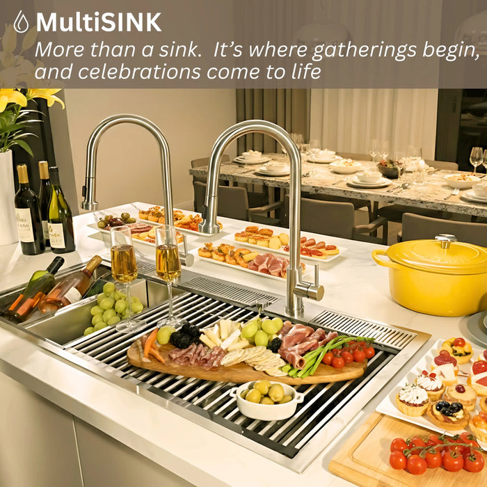 Forno Acqua 45-Inch Drop-In/Undermount 3-Level Workstation Sink with Two Faucets & Glass Rinser (J-WP30)