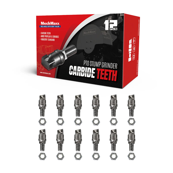 (1 Pack / 12 Pcs) Teeth and Nuts for Stump Grinder SG24; SG24PRO; SG28; SG30PRO; SG61, (SKU: 150151;150151G;150181;150181G;150182;150182G;150183;150183G;150501)