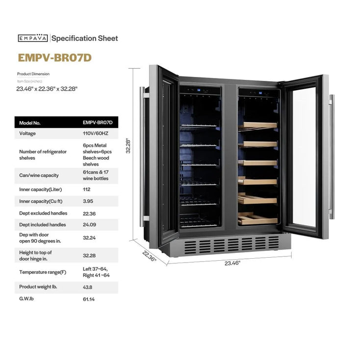 Empava EMPV-BR07D built-in wine and beverage cooler with a 2 year manufacturer warranty