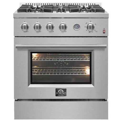 Forno Marco 30-inch Gas Range with 4 Burners and 4.32 Cu.ft. Convection Oven in Stainless Steel (FFSGS6277-30) FORNO