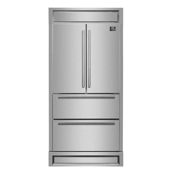 Forno Moena 36-Inch French Door 19.2 cu. ft Refrigerator with Modern Decorative Grill in Stainless Steel (FFRBI1820-40MG) FORNO