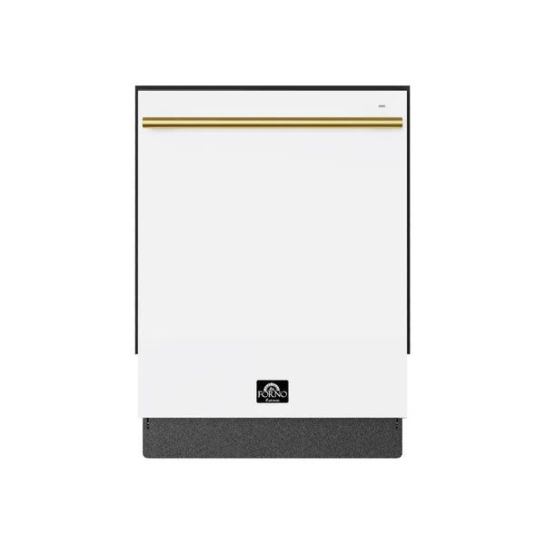 Forno Romano Espresso 24-Inch Built-In Dishwasher in White with Brass Handle (FDWBI8035-24WHT) FORNO