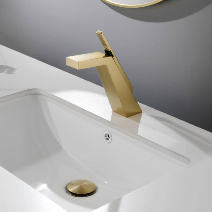 Brushed Gold or matte black or brushed nickel Bathroom Sink Faucet single handle with pop up overflow brass drain - side view