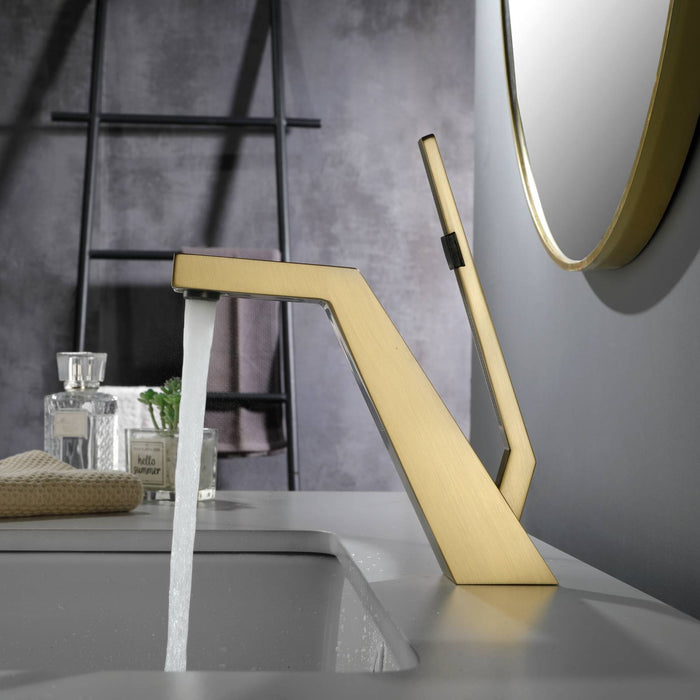 Brushed Gold or matte black or brushed nickel Bathroom Sink Faucet single handle with pop up overflow brass drain - front view