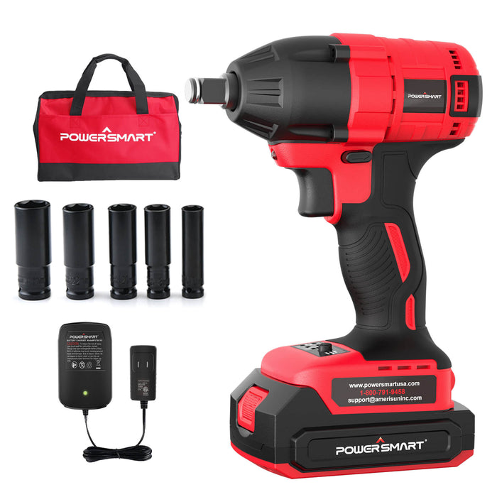 PowerSmart 20V Brushless Cordless Impact Wrench Kit w/ Battery & Charger PS76142B