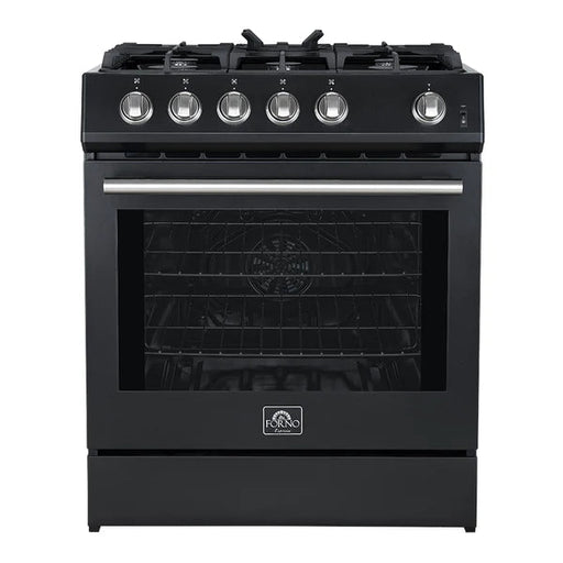 Forno Leonardo Espresso 30-Inch Gas Range in Black with Stainless Steel Handle (FFSGS1116-30BLK) FORNO