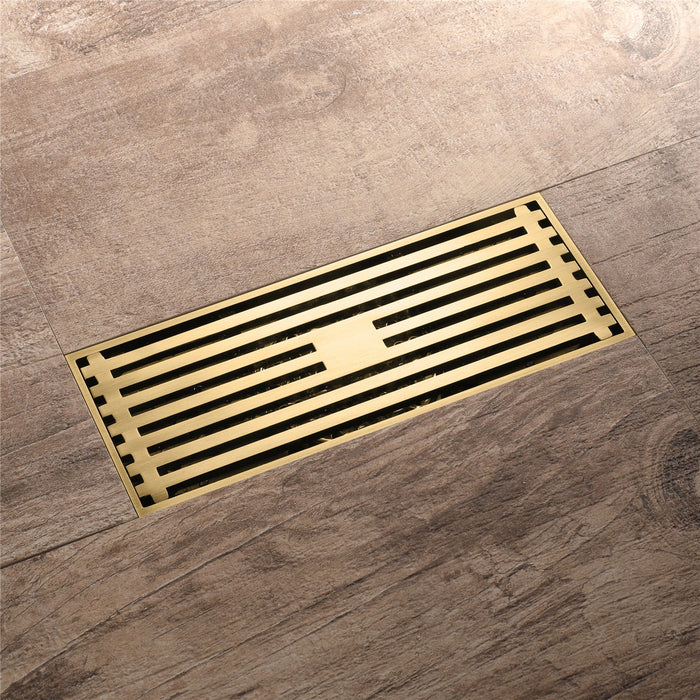 8 x3 Inch or 4 x 4 inch Shower Linear Brushed Gold Drain Rectangular Floor Drain with Accessories Square Hole Pattern Cover Grate Removable  Brushed Gold Brass - detail close-up