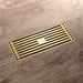 8 x3 Inch or 4 x 4 inch Shower Linear Brushed Gold Drain Rectangular Floor Drain with Accessories Square Hole Pattern Cover Grate Removable  Brushed Gold Brass - detail close-up