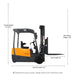 Xilin CPD20SA-20-Li-189 3 wheel electric forklift wheels and chassis detail
