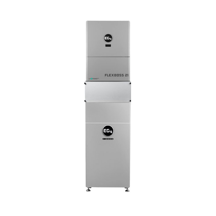 EG4 FlexBOSS21 - EG4-WallMount Indoor Battery Bundle [BNDL-E0023] - Front view of EG4 FlexBOSS21 and EG4 314Ah Indoor WallMount Battery with conduit box