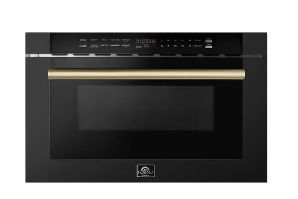 Forno Espresso Capoliveri 24-Inch Microwave Drawer in Black with Brass Handle (FMWDR3000-24BLK) FORNO