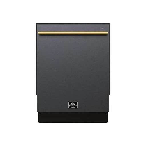 Forno Romano Espresso 24-Inch Built-In Dishwasher in Black with Brass Handle (FDWBI8035-24BLK) FORNO