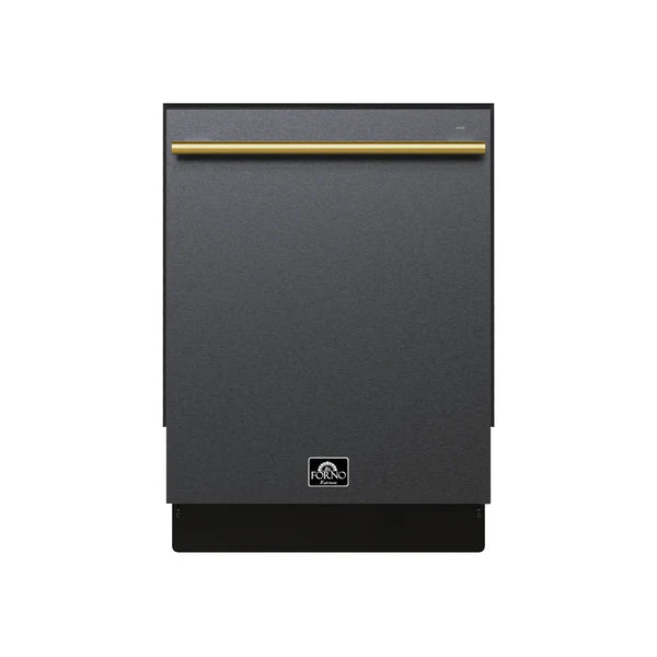 Forno Romano Espresso 24-Inch Built-In Dishwasher in Black with Brass Handle (FDWBI8035-24BLK) FORNO
