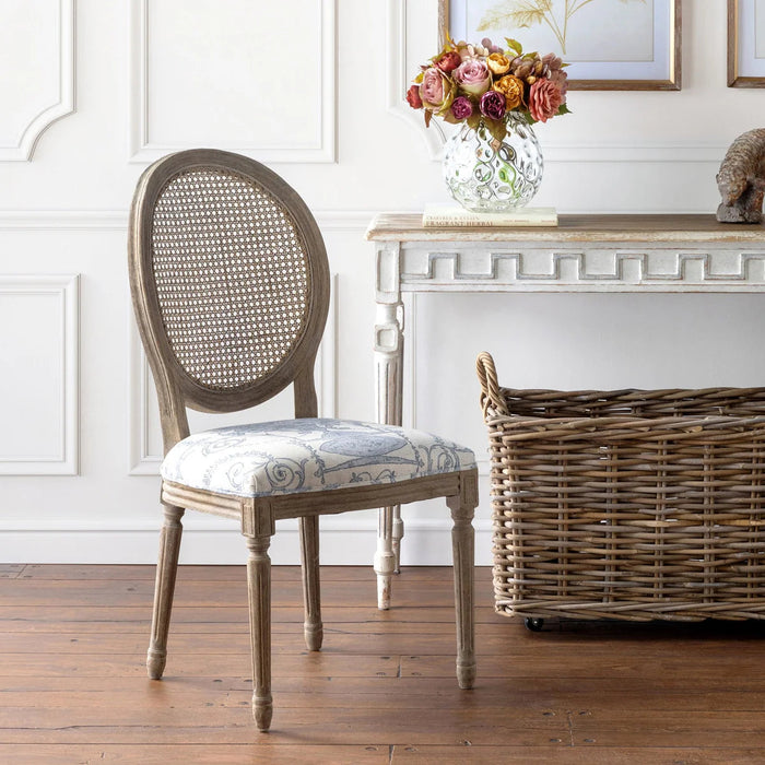French Blue Bouquet Cane Back Dining Chair (EFS90589) - front view
