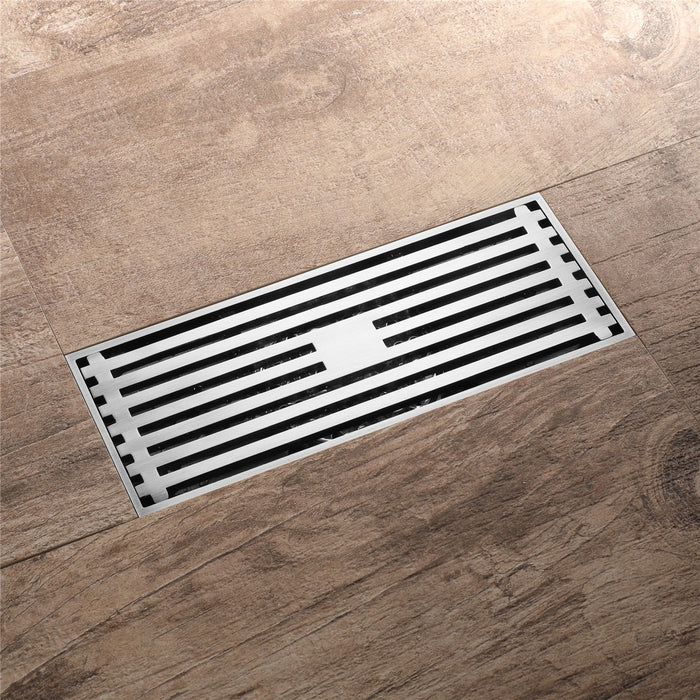 8 Inch Shower Linear Brushed Nickel Drain Rectangular Floor Drain with Accessories Square Hole Pattern Cover Grate Removable Brushed Nickel Brass - angle view