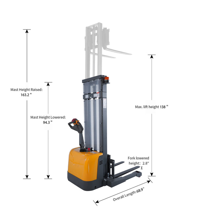 Xilin CTD15R-EN-138 full electric stacker raised load view