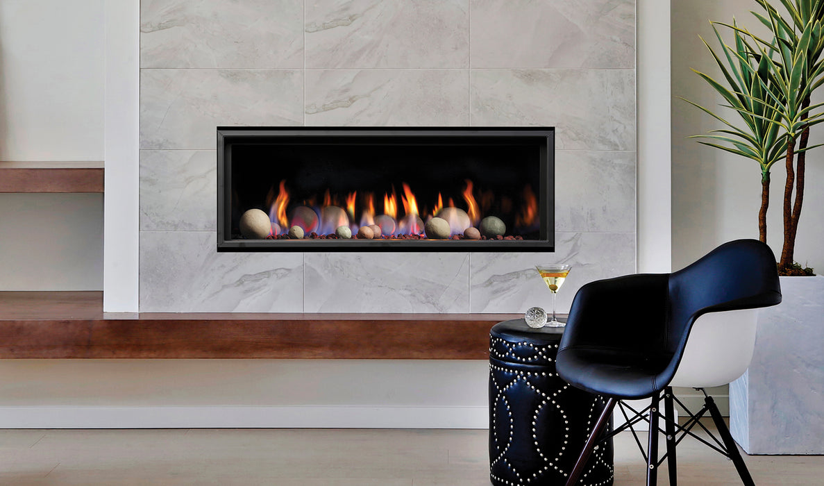 Kingsman ZCVRB series linear gas fireplace with bronze glass media (ZCVRB47/60 shown)