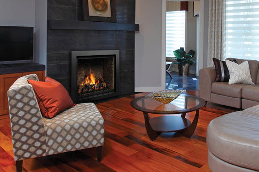 Kingsman ZCV34/39/42 series clean view gas fireplace with log set and traditional brick liner