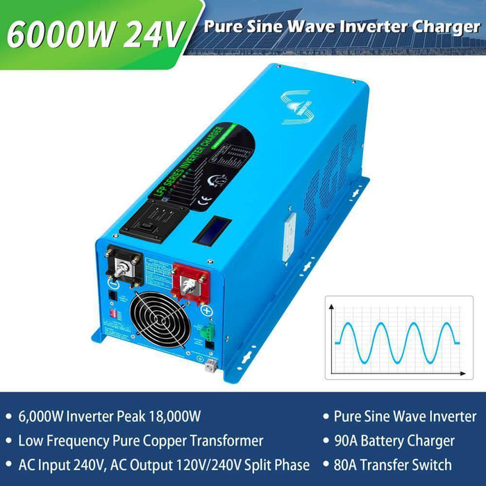 Green Vista Living Off Grid Solar Kit 6000W 24VDC 120V/240V 10.24KWH Lithium Battery 6 X 370 Watt Solar... - Side View