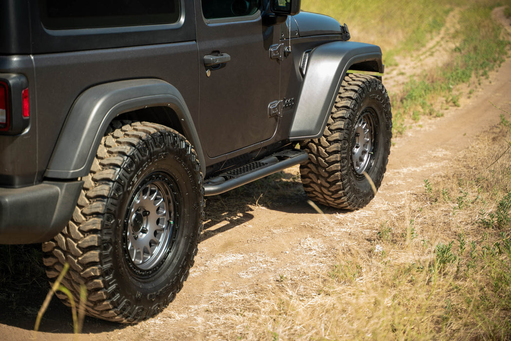 DV8 Offroad 2018-2026 2-Door Jeep Wrangler JL OE Plus Side Steps – installed on vehicle, image 6 of 14