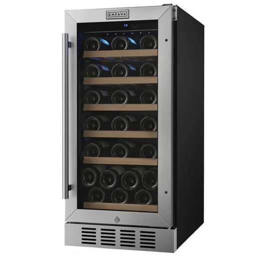 Empava EMPV-WC09S 31 bottle wine cooler, front view fully loaded with bottles
