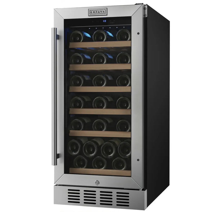 Empava EMPV-WC09S 31 bottle wine cooler, front view fully loaded with bottles